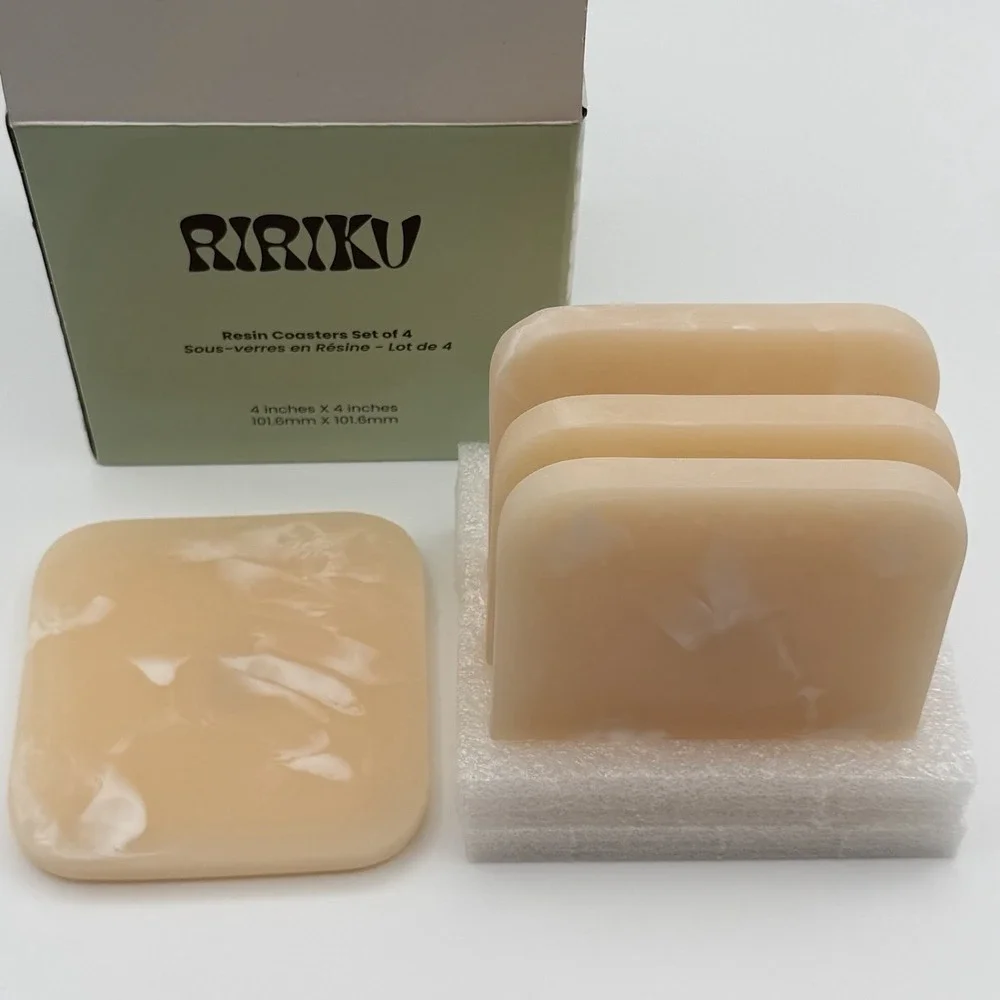 RiRiKu Resin Coasters‎ Set of 4 Square 4in Marbled New In Box